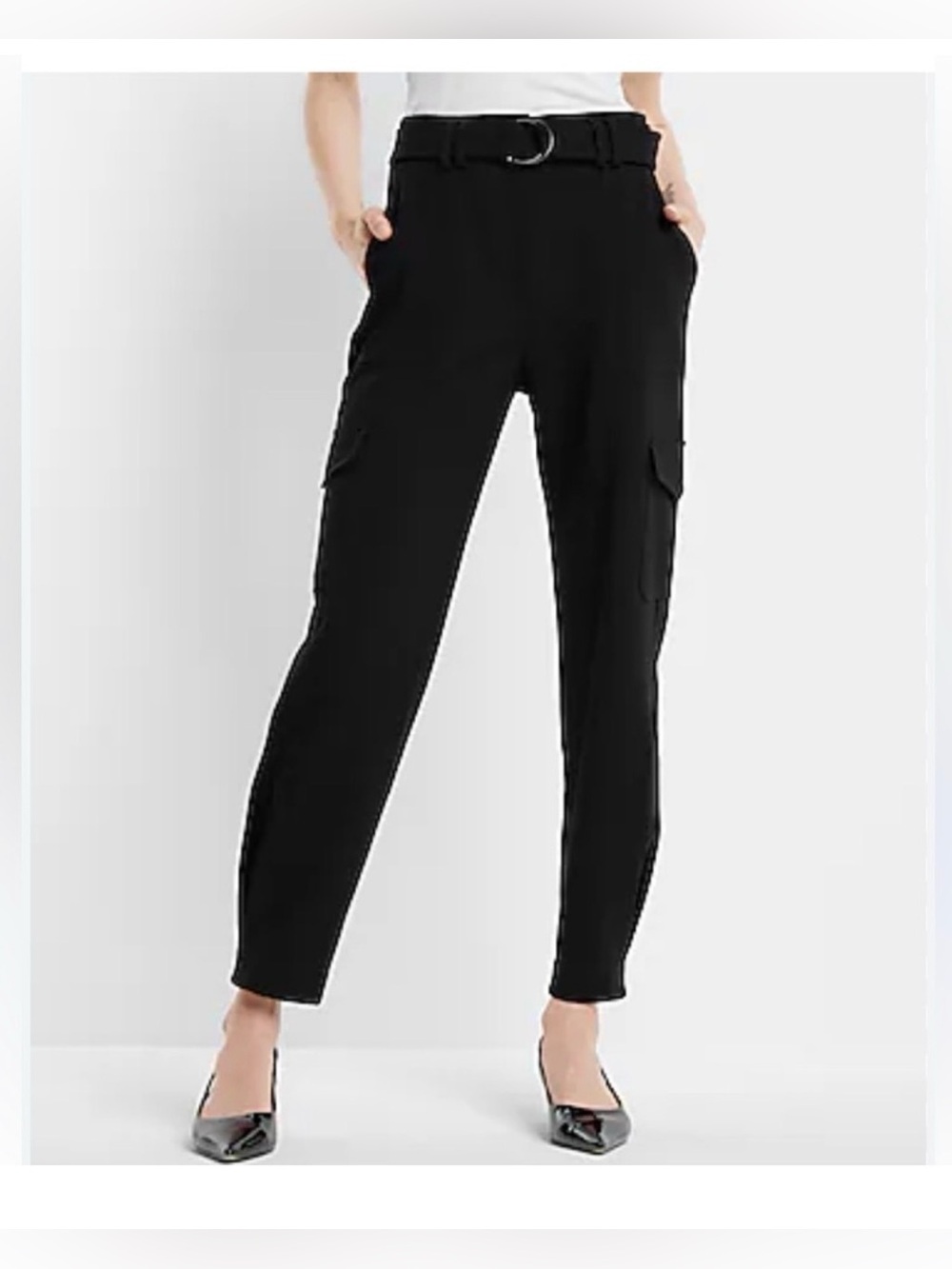 Express Black High-Rise Cargo Pants with D-Ring Belt